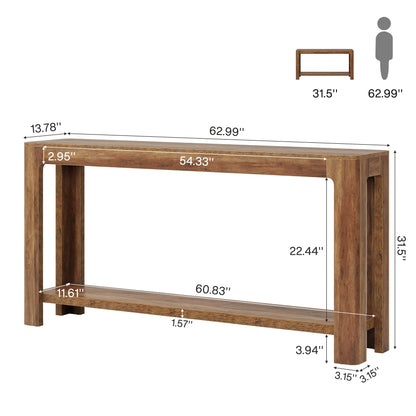 Tribesigns 63 Inch Entryway Console Table, 2-Tier Farmhouse Narrow Sofa Table Behind Couch, Accent Entrance Console Furniture for Entryway, Foyer, Hallway, Rustic Brown