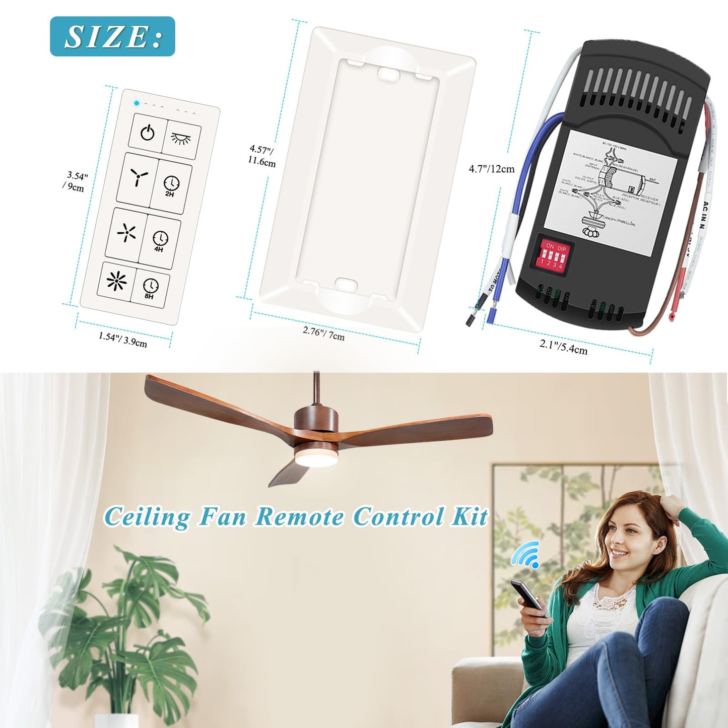 Smart WiFi Ceiling Fan Remote Control Kit, Universal 3 Speed Ceiling Fan Control with Dimmer, Compatible with Alexa, Google Assistant and Smart Life App, Remote Control Timing