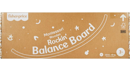 Fisher-Price Wood Montessori Toy Rockin' Balance Board, American Montessori Society Seal of Excellence, 31.7-Inch Wooden Motor Skills Learning Activity for Kids Ages 3+ Years