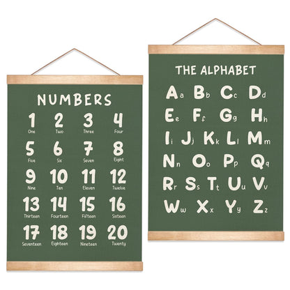 Educational Wall Art Set of 2, Numbers 1-20 and Alphabet Chart, Learning Posters for Toddler ,ABC Banner Poster, Banner Wall Hanging Decor for Toddler Room Playroom Nursery Wall Classroom Decor (Green)