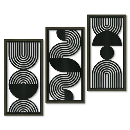 Putuo Decor Modern Minimalist Wall Art Set of 3, Black and Gray MDF Cut-Out Geometric Line Panels, Abstract Vertical Art for Living Room Bedroom Office Wall Decor