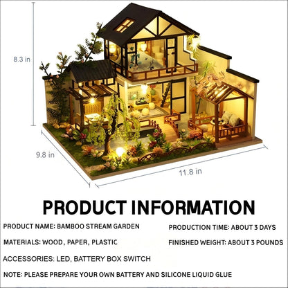 YSWOOD WORLD Miniature House Kit, Miniature Kit, Dollhouse Kit for Adults Teen, Mini House Kit for Birthday Christmas Father's Day, Bamboo Stream Garden