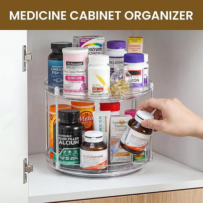 2 Tier Non-Skid Acrylic Lazy Susan Organizer - Rotating Spice Rack - Turntable Organization for Kitchen, Pantry, Countertop, Closet, Bathroom, Vanity, Medicine Cabinet Organizing,10''