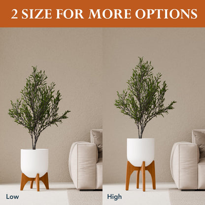 KUTE NEST 8.8" H x 14" W Acacia Solid Wood Plant Stand, Mid Century Plant Holder for Outdoor & Indoor Use, Ideal for Corso & Arco Planter, Walnut Finish for Modern Home (Walnut, Low - Small)