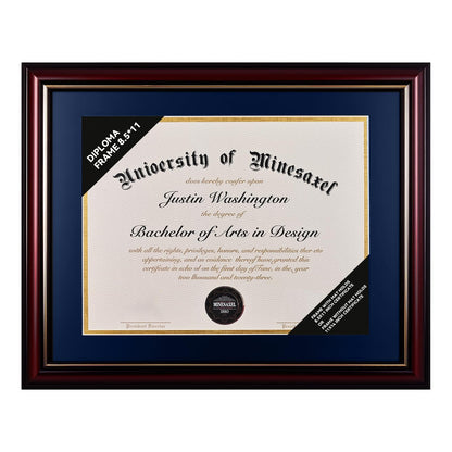GAMYPET Solid Wood Diploma Frame 8.5 x 11 Certificate Frames with Navy Mat or 11x14 Document without Mat as Graduation Picture Frame