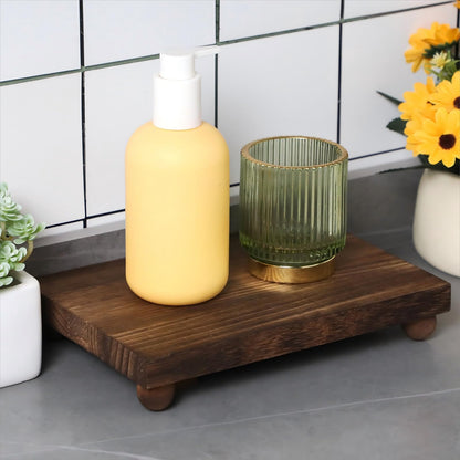 Amyhill Wood Pedestal Stand Kitchen Soap Tray Farmhouse Wooden Riser Stand for Kitchen Bathroom Counter Table Decor Plant Vases Display(Classic,Dark Brown,12 x 7 Inch)