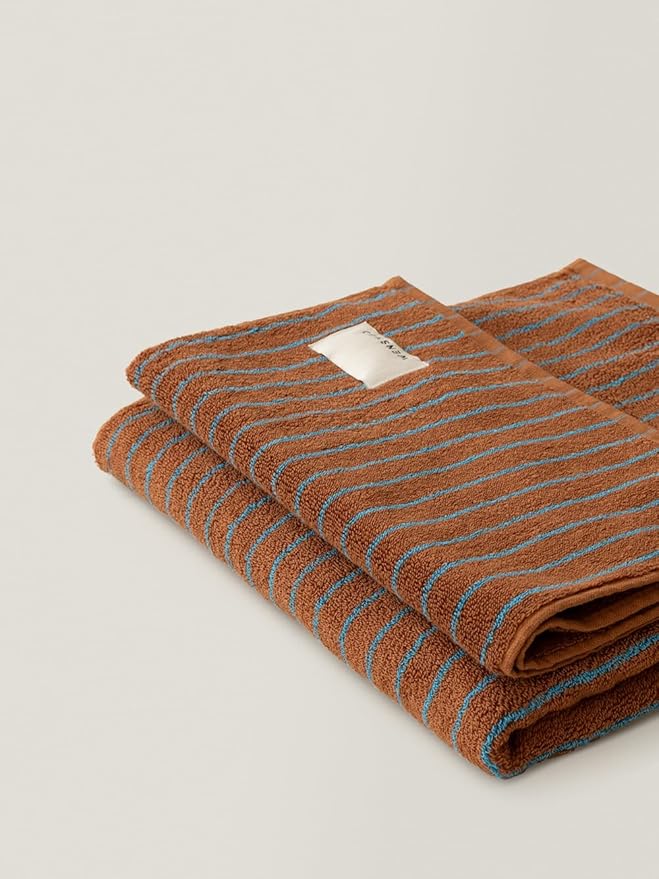 WENSHUO Fluffy Caramel-Striped Pure Cotton Hand Towel, 100% Combed Cotton