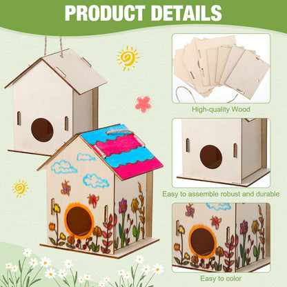 DoubleFill 24 Pcs Bulk Wooden Bird Houses Kits for Kids Mini Bird House for Craft DIY Unfinished Wood Birdhouse to Paint, Build for Children Wooden Arts Classroom Activity, 3 Styles
