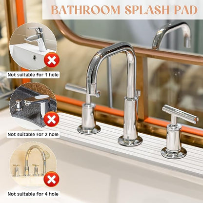 3 Hole White Faucet Mat for Kitchen Sink Bathroom 16.1" x 5" Kitchen Faucet