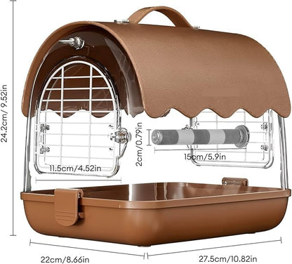 Parakeet Cage,Accessories, Bird Carrier Backpack with Perch, Transparent Travel Cage Bag with Shade Cover Visible Window for Parrots Budgie Small Birds(Brown)