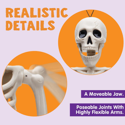 JOYIN 6 PCS 16" Halloween Skeleton Decor, Full Body Posable Movable Joints, Hanging Skeletons for Halloween Decoration Indoor Outdoor, Graveyard Haunted House Prop, Spooky Scene Party Favor