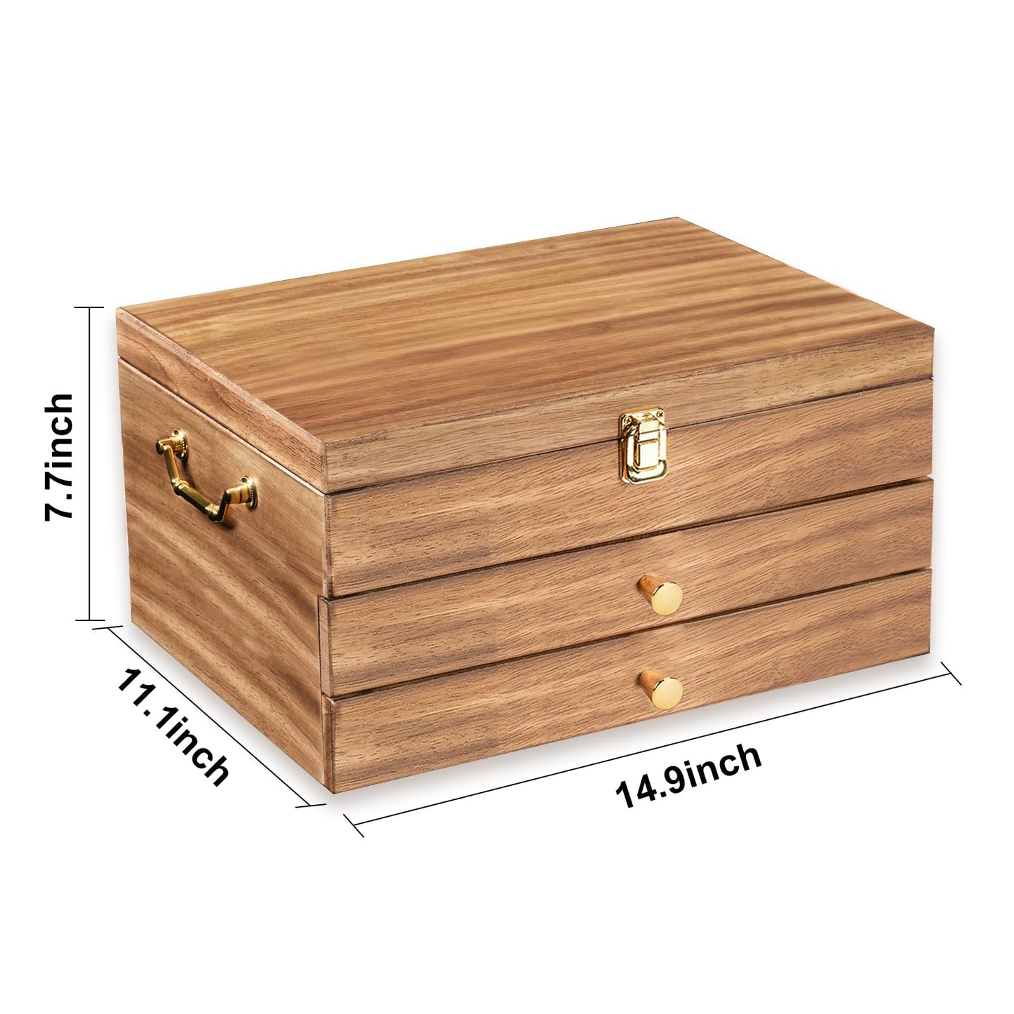 Yoimori Silverware Storage Box, 3-Layer Flatware Storage Case with Drawer, Wooden Silverware Chest with Handle and Linen Liner, Rustic Silverware Case for Storing Fine Flatware and Utensils (Brown)