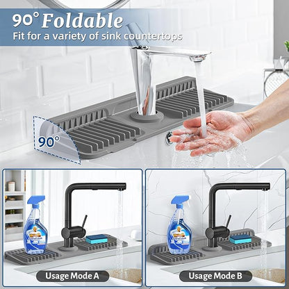 PoYang 17.7 inch Faucet Mat for Kitchen Sink Splash Guard, 7° Slope Silicone