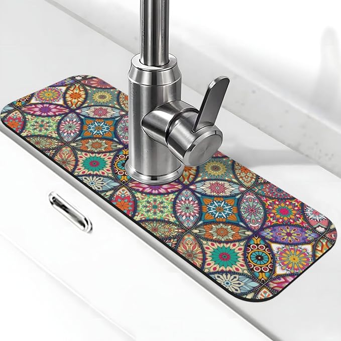 Boho Pretty Mandala Ceramic Rainbow Kitchen Sink Splash Guard Faucet Mat 1 Pcs