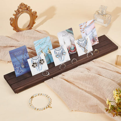 PH PandaHall Wooden Jewelry Display Stands, 3-Slot Wood Earring Card Holder Portable Jewelry Organizer Table Displays for Selling Earring Showing Jewelry Displaying, 15x3inch, Brown