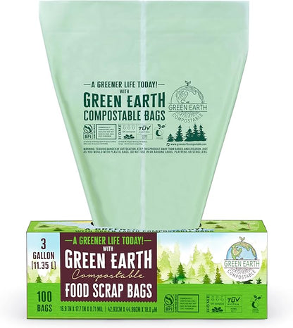 Green Earth Compostable Small Kitchen Food Scrap Trash Bags, Compost Bin