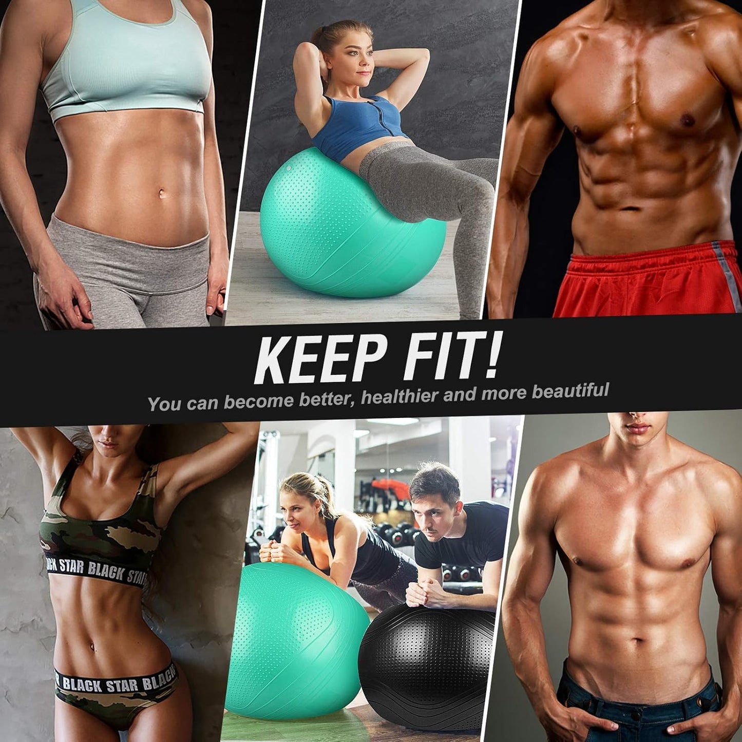 Gruper Yoga Ball, Multiple Sizes Non Slip Exercise Ball for Workout, Birthing, Balance, Stability, Pregnancy, 2200LB Capacity, Anti Burst Chair for Home and Office, Includes Quick Pump & Fitness Guide