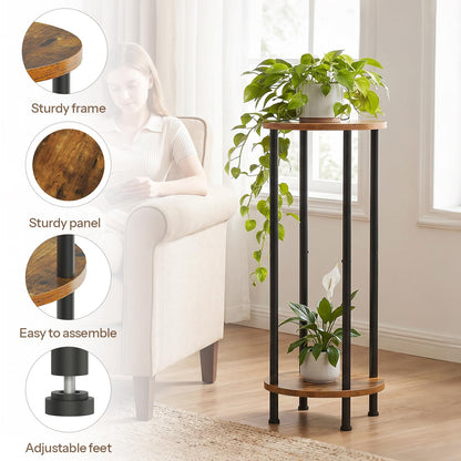HOOBRO Plant Stand Indoor, 2 Tier 32.8" Tall Small Plant Shelf for Small Space, Round Potted Holder Rack, Modern Flower Stand for Living Room Balcony Garden, Rustic Brown and Black BF15HJ01
