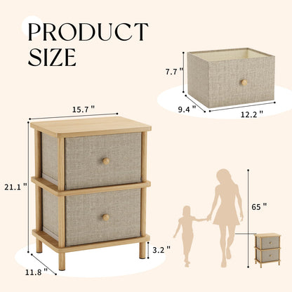 Apicizon Nightstand with 2 Storage Drawers, Boho Side Table with Solid Wood Legs, End Table for Small Spaces, Bedroom, Living Room, Entryway, Natural