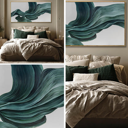 Green Abstract Wall Art 24x48 Inch, Large Framed Canvas Painting with Wooden Frame, Modern Minimalist Wall Decor for Living Room Bedroom or Office