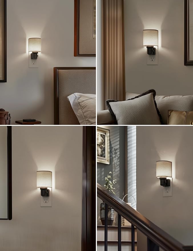L LOHAS LED Bright Night Lights Plug into Wall, Plug in Night Light Dimmable, Daylight White, Decorative Nightlights Plug in Wall, Light Sensor, Linen Fabric Nightlight for Hallway Kitchen, 1 Pack