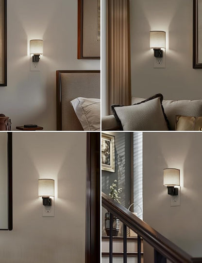 L LOHAS LED Bright Night Lights Plug into Wall, Plug in Night Light Dimmable, Daylight White, Decorative Nightlights Plug in Wall, Light Sensor, Linen Fabric Nightlight for Hallway Kitchen, 1 Pack