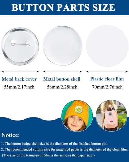 150 Pcs 2.28inch(58mm) Button Badge Blanks Kit - DIY Supplies for Custom Pins,Includes Metal Shells,Pin Backs&Clear Film(50 Sets),Compatible with Button Maker Machines for Events&Business Promotion