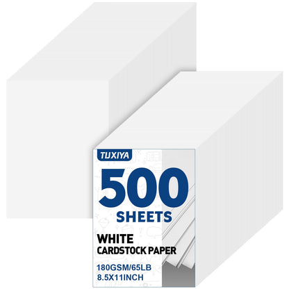 TUXIYA 500 Sheets White Cardstock Paper,8.5 x 11 Inch Cardstock Paper,180 GSM/65 LB Card Stock Printer Paper for Art,Invitations,DIY Cards,Watercolor & Craft Projects