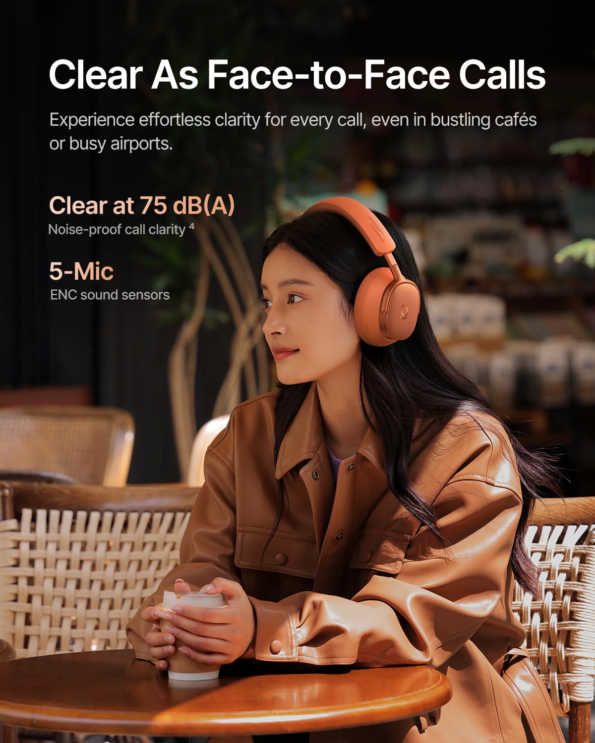 Baseus Inspire XH1 Adaptive Active Noise Cancelling Headphones, Sound by Bose, Dolby Audio, Premium Real-Time Adaptive ANC, Adaptive Tuning Rich Sound, Hi-Res Audio, 100H Playtime - Sunset Coral