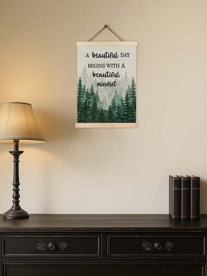 Mindset Framed Canvas Wall Art - A Beautiful Day Begins with a Beautiful Mindset Hanging Canvas Wall Decor for Bedroom Office, Nature Forest Mountain Positive Hanging Poster, Inspirational Gifts for Women
