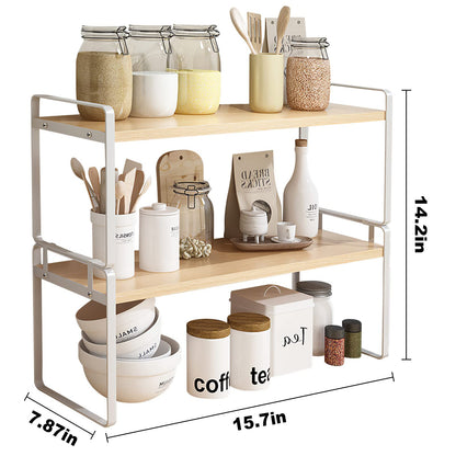 YGYQZ Desk Shelf Organizer for Top of Desk, Detachable 2 Tier Desktop Bookshelf, Wooden Desk Shelves Storage Rack, Small Desktop Shelf for Office Home Dorm, Tabletop Desk Organizer Stand (White Wood)