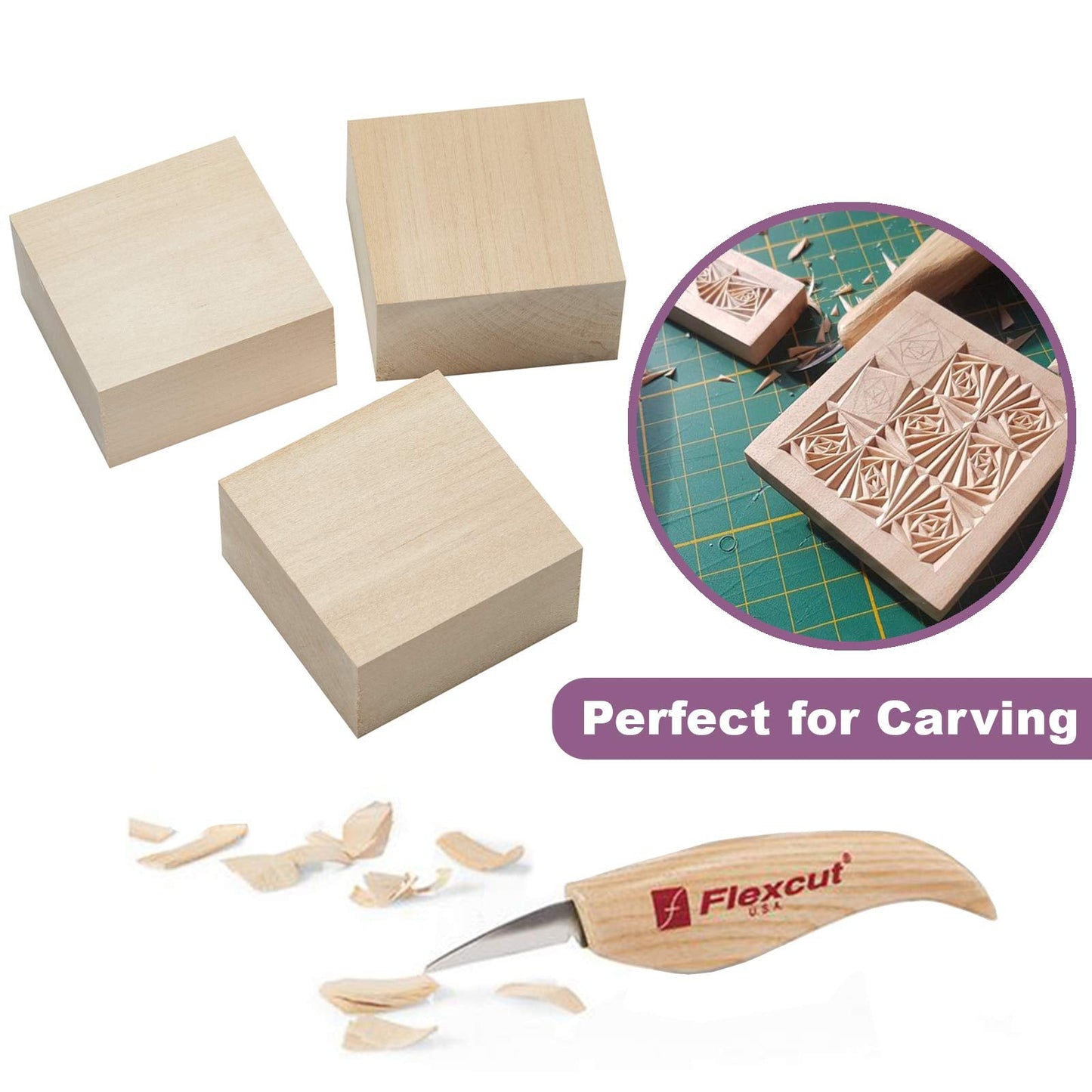 Basswood Carving Blocks Large 4x4x2 inch Wood Blanks DIY Wood Signs for Crafts by Craftiff