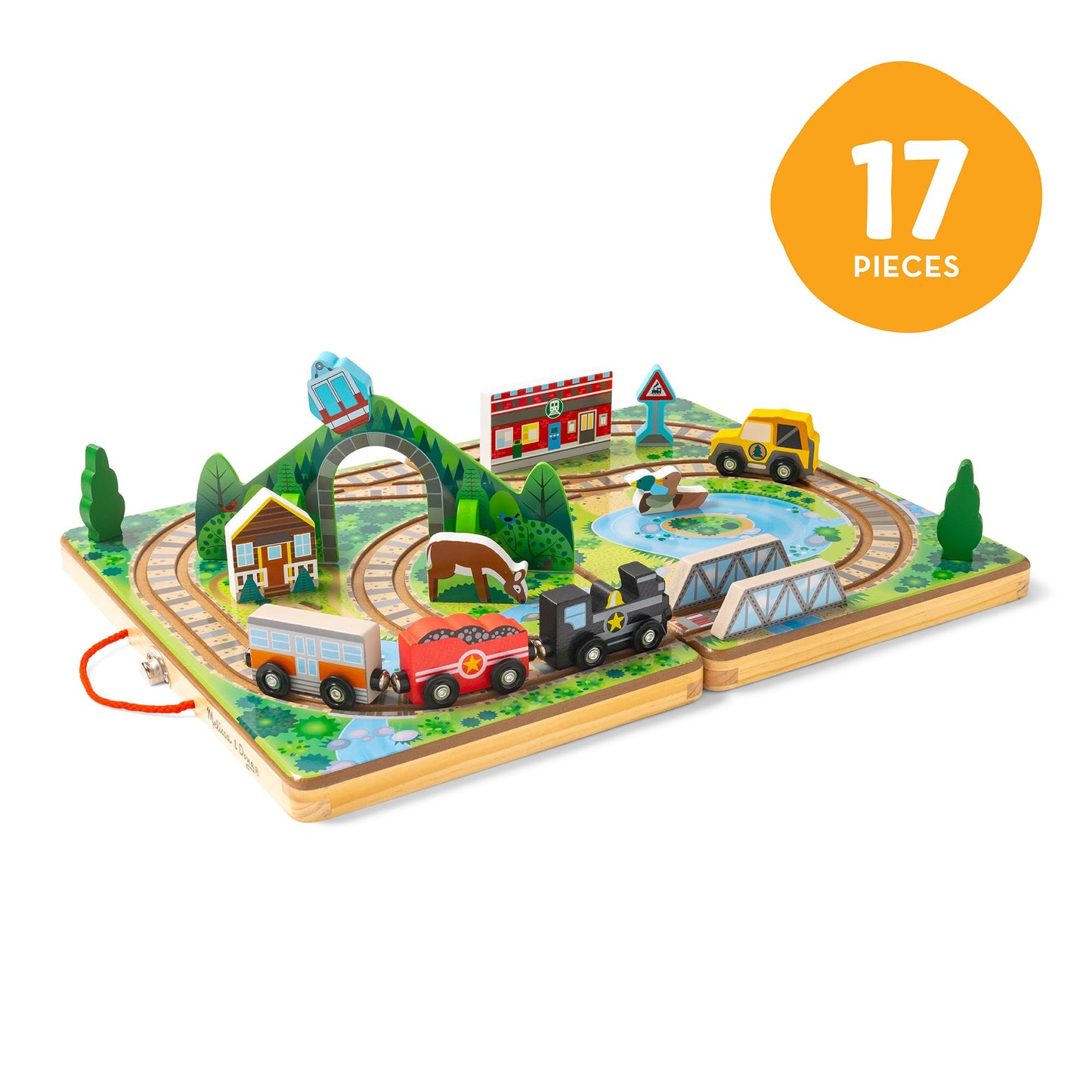 Melissa & Doug Take-Along Railroad Tabletop Playset with Wooden Train Toys, Animals & Scenery Play Pieces, Preschool Learning Toys for Girls & Boys 3+ - FSC Certified