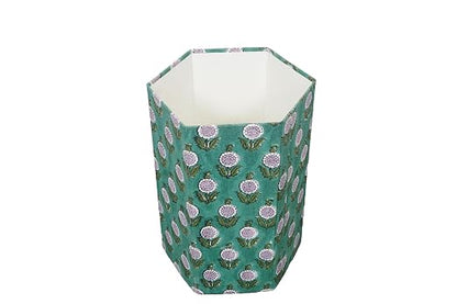Generic 3.3 Gallon Cotton Hand Block Printed Paper Waste Basket |Small Decorative Trash Can for Housewarming Gifts in Living Room, Bedroom, Bathroom | Eco-Friendly, Plastic-Free (1, GREEN)