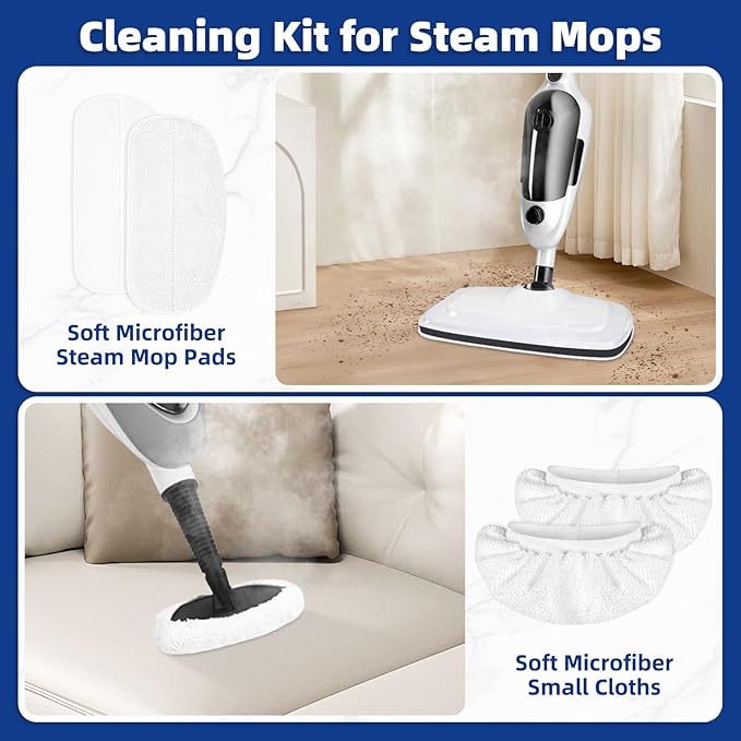 LOVECO 4 Pack Steam Mop Pads + 4 Microfiber Small Cloths Compatible