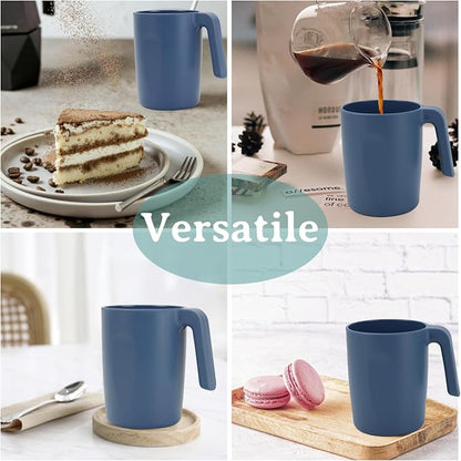 Wrova 16oz Wheat Straw Cups with handles set of 6-Plastic Cups Reusable-Unbreakable Kids Mugs-Dishwasher Safe & Microwave Safe-Ideal Plastic Mugs for Tea,Coffee,Camping,RV-Navy Blue