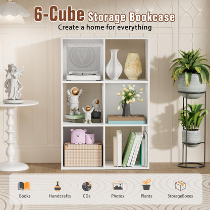 Nestwise 6 Cube Storage Organizer, Open Bookshelf Storage Cubes Shelf with Back Panel, Wooden Display Shelf Bookcase Standing Shelves for Living Room, Bedroom, Home Office (White, 6-Cube)