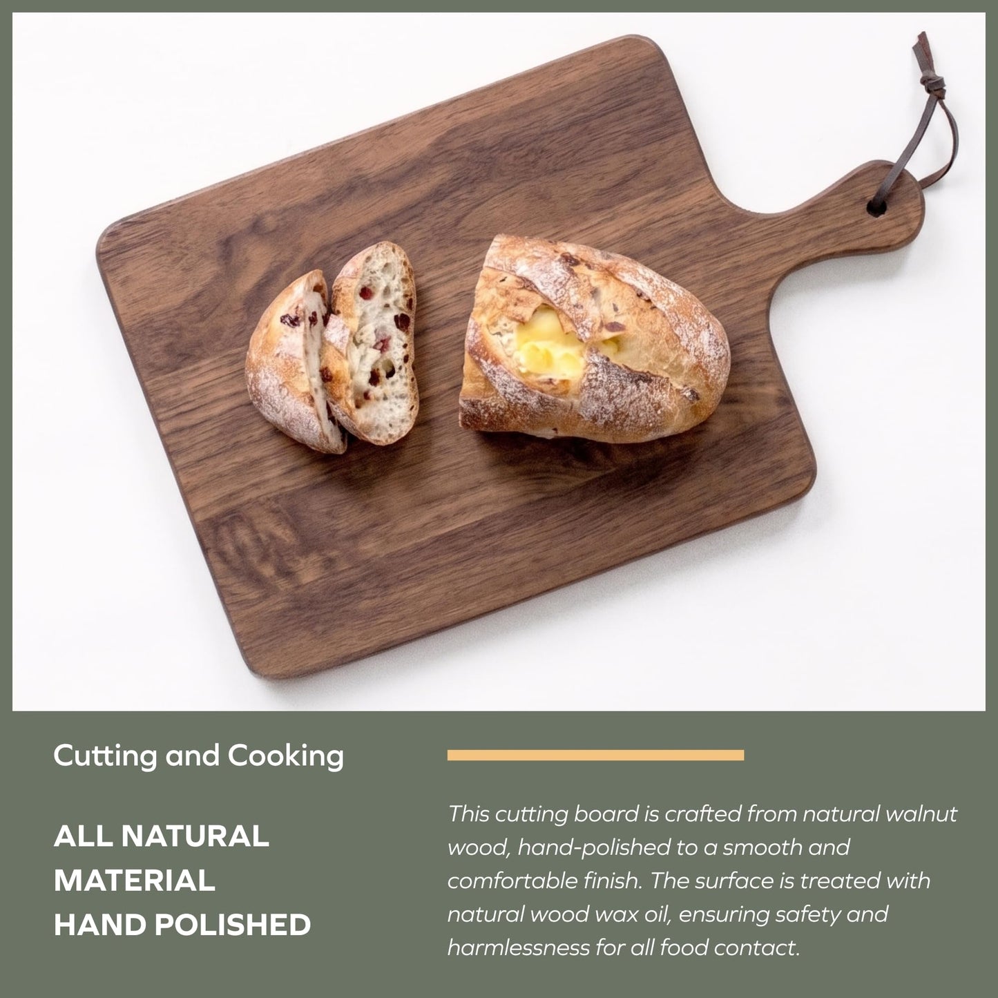 Muso Wood Walnut Cutting Board for Kitchen, Wooden Chopping Board with Handle to Hang, Square Bread Pizza Cheese Board, Charcuterie Board Used for Serving Platter 15.7x9.8 inch