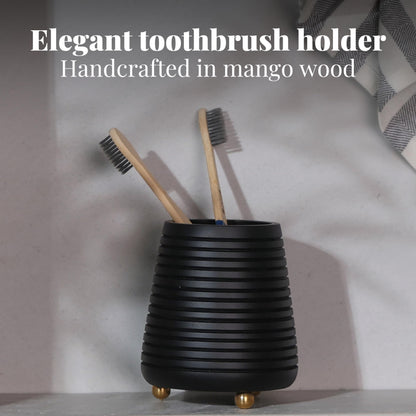 Folkulture Toothbrush Holders for Bathroom or Tooth Brushing Holder, Black Toothbrush Holder, 4x3 Wood Bathroom Toothbrush Holder, Bathroom Organizers and Storage Countertop, Toothbrush Organizer