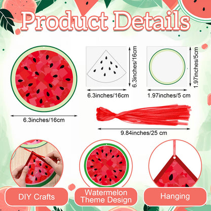 Motipuns 24 Set Summer Crafts Tissue Paper Craft Kits DIY Luau Hanging Ornament Cutouts Supplies Make Your Own Hawaiian Tropical Decorations for Summer Classroom Home Party Decor(Watermelon)