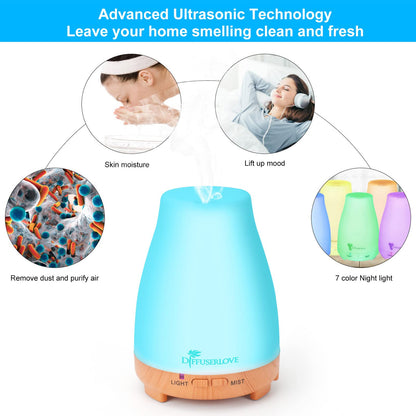 Diffuserlove Essential Oil Diffusers 200ML Remote Control Ultrasonic Mist Humidifiers BPA-Free Aromatherapy Diffuser with 7 Color Lights, Auto Shut-Off for Bedroom Office Kitchen