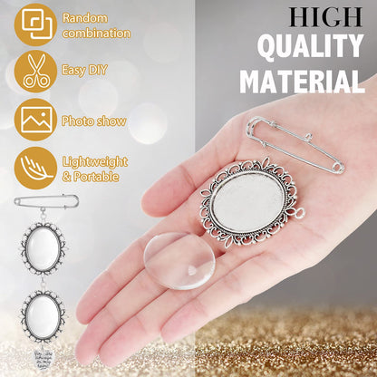 Hicarer 110 Pcs Wedding Bouquet Photo Charms Memory Bridal Charms Frame Picture DIY Pin Brooch Making Kit, 1.18 x 1.57'' Oval Glass Cabochon Pendants Bulk Memorial Mother Father of The Bride