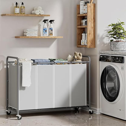ROMOON Laundry Hamper Sorter Cart: 4-Section Organizer