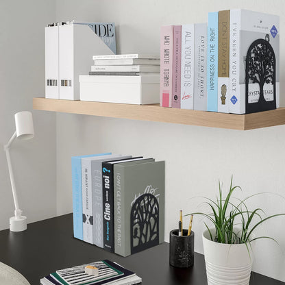 EOOUT Bookends for Shelves Decorative, 5 Pairs (10 Pack) of Tree Bookends Supports, Black Metal Book Stoppers for Heavy Books, Heavy Duty Book Ends for Home Office School.