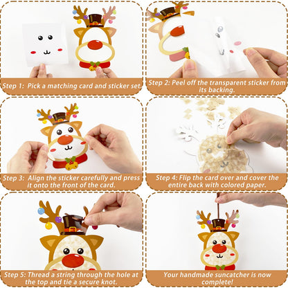 42 Packs Christmas Reindeer Suncatchers Crafts for Kids, Winter DIY Reindeer Tissue Paper Sign Art Crafts Kit Gift for Winter Xmas Holiday Fun Home Classroom Game Activities Party Decor Favors