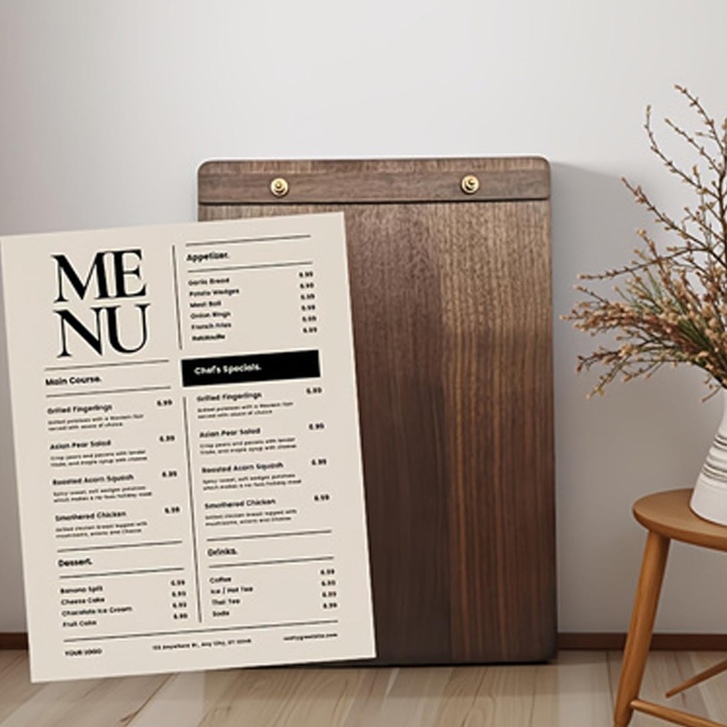 ASxylqt Walnut Wood Desktop Menu Sign Holder with Stand