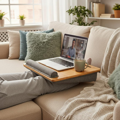 SANJIMO Lap Desk for Laptop with Cushion, Bamboo Laptop Stand with Anti-Slip Strip Tablet Phone Holder, Fits up to 15.6 inch Portable Computer Lap Desk for Couch, Bed & Car