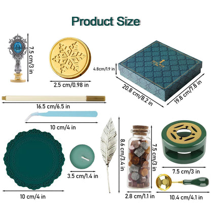 FireBee Wax Seal Kit with Gift Box, 4 Sealing Wax Stamps with Seal Beads, Demold Mat, Stir Pin, Tweezers, Warmer with Melting Spoon Set for Wedding Invitations, Wine Packages, Envelopes