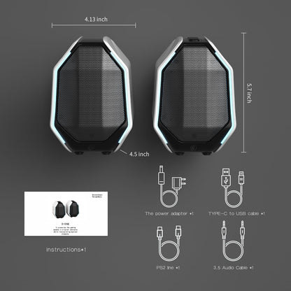 IBALL·BOX Computer Speakers for Desktop PC, Gaming PC Speakers for Desktop – USB-C, Bluetooth 5.3, 3.5mm AUX, AC Powered External Audio with Rich Stereo bass, Laptop/Mac, RGB Lights, White, 30W