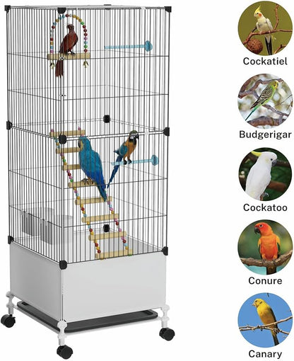 STILLCOVE Medium Flight Bird Cage, Black Parakeet Cages with Rolling Stand & Wheels, Wide Birdcage for Parrots Cockatiels Conure Budgie Canary Finch Lovebird
